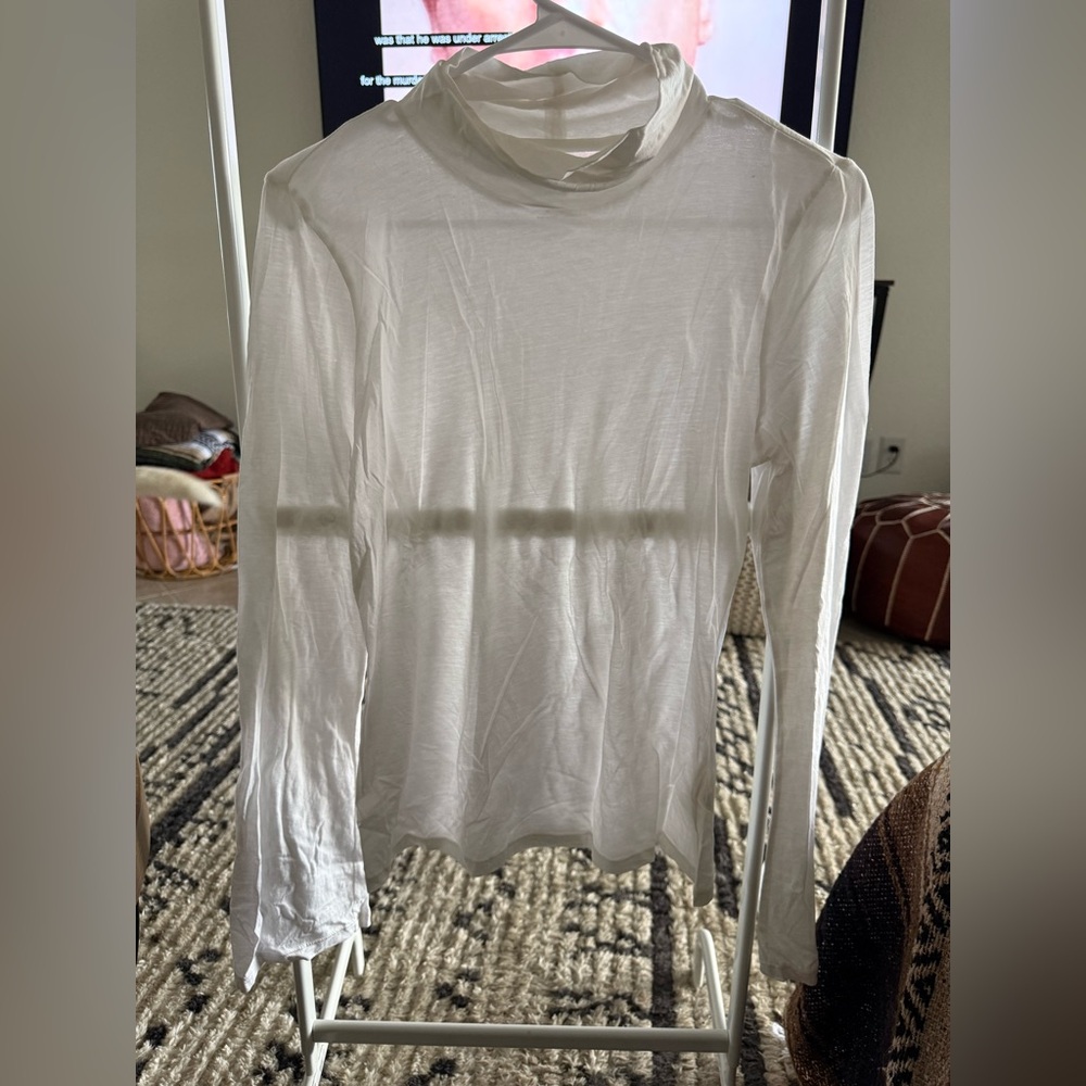 Maeve Cream Semi Sheer Turtleneck Top